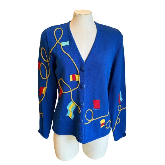 Anne Crimmins for UMI Collections Royal Blue Cardigan Womens M Hong Kong 1980s - Picture 2 of 12